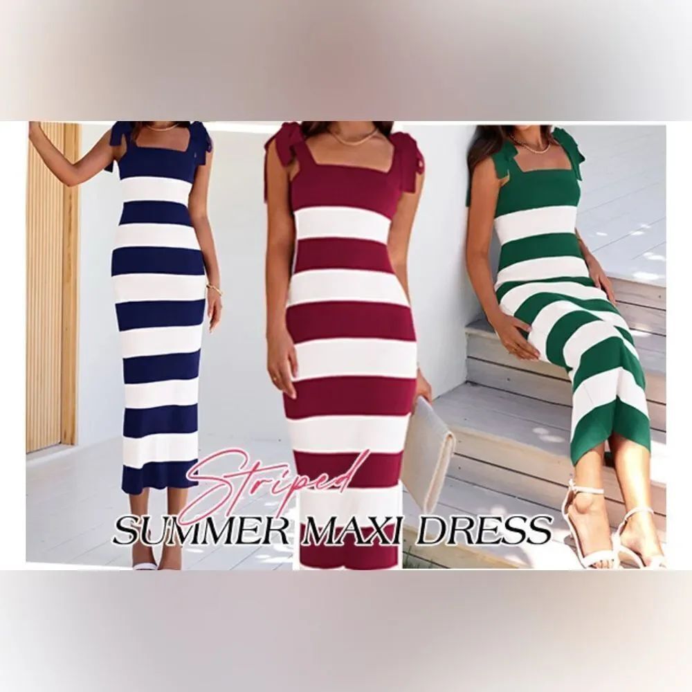 BTFBM Casual Spaghetti Strap Striped Maxi Dress XXL cobalt blue